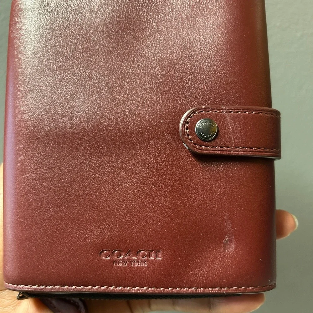 Coach F34868 Cord Wallet Cardinal Red Burgundy Leather Zip Leather Bifold